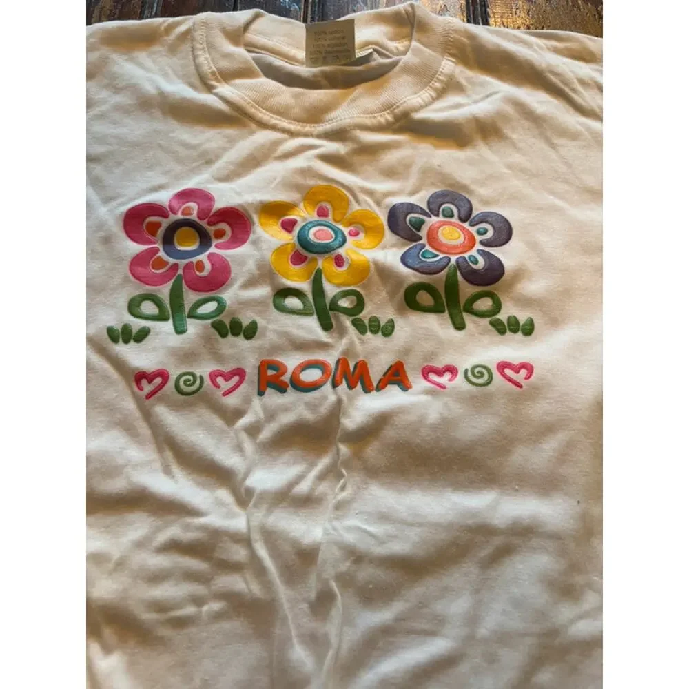 White Graphic Flowers T-Shirt Girl's ROMA Size 11/12